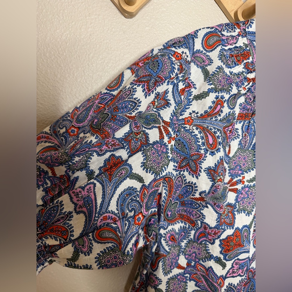 NWT Boden Ivory, Paisley Bud Smocked Short Sleeve Blouse Sz 14 - Picture 3 of 10